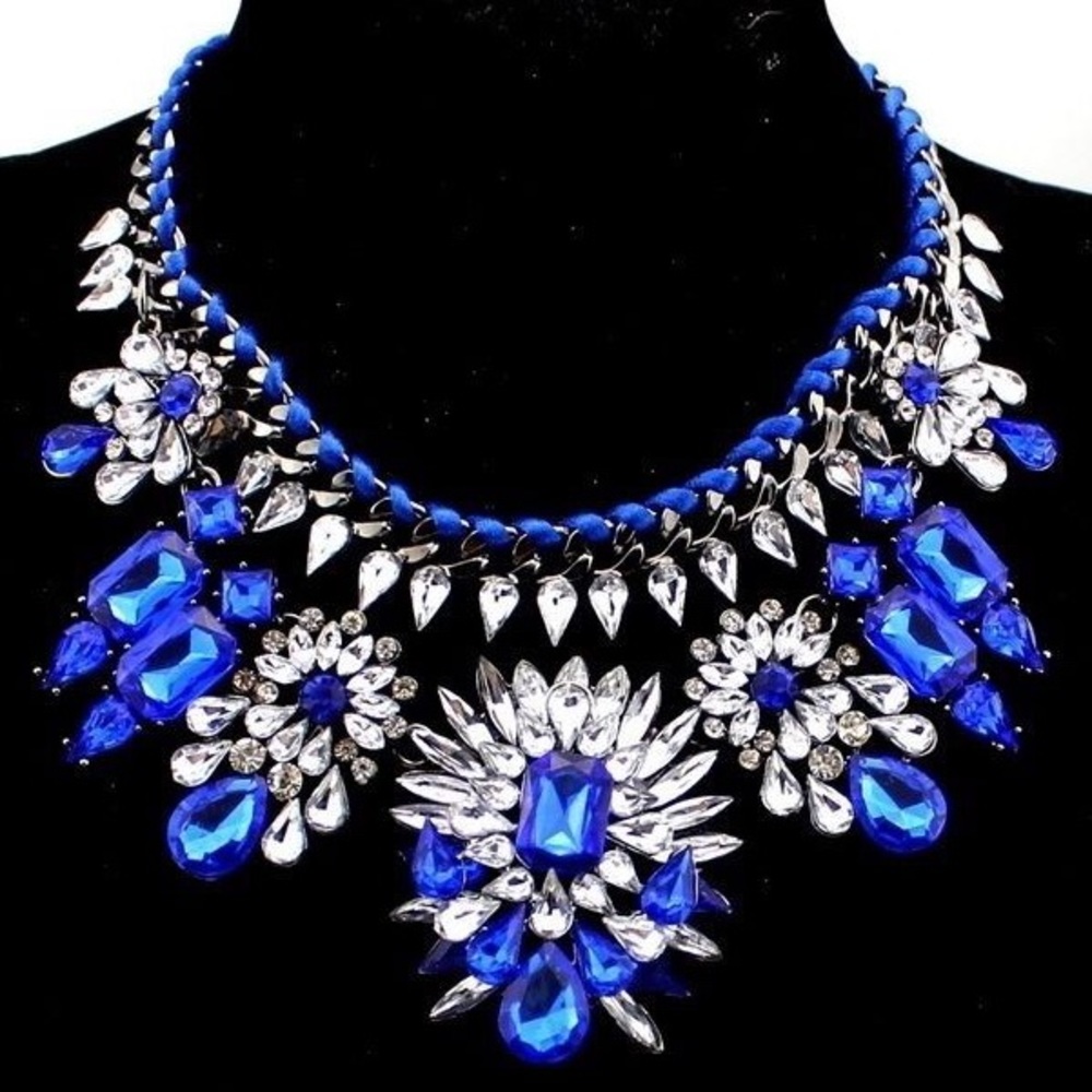Sapphire Blue & Rhinestone Chunky Crystal Necklace